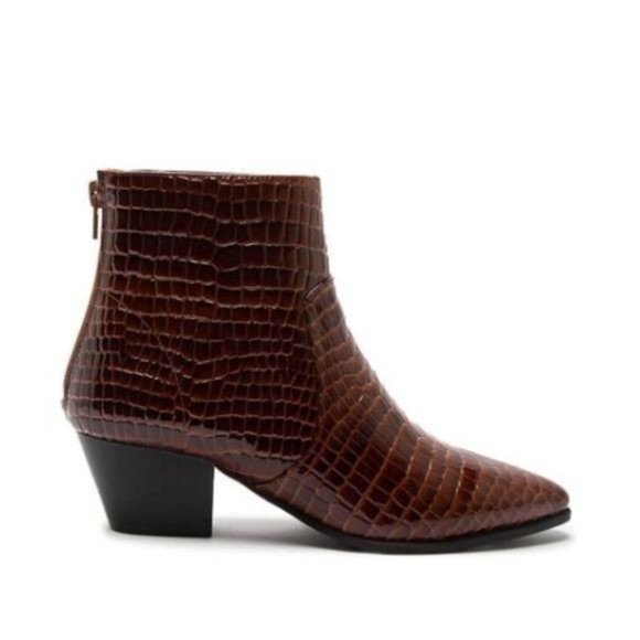 !! NEW !! Chocolate Brown Croc Embossed Ankle Boots - Picture 2 of 6